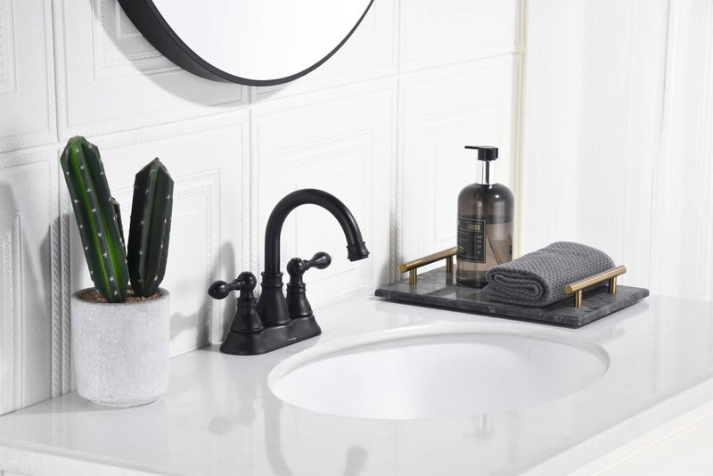 Derengge Two Handle Bathroom Sink Faucet - Matte Black 3 Hole with Overflow Pop up Drain, 360 Swivel Spout, Centerset Lavatory Faucet, F-4501-MT - Image 3